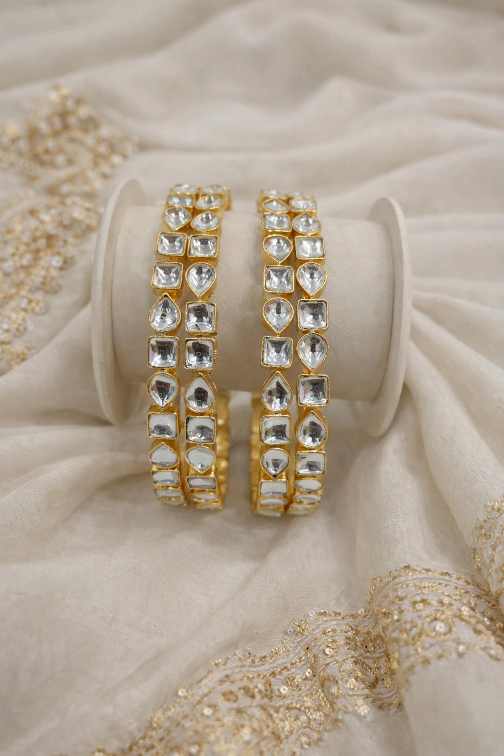 Uncut Kundan Polki Gold-Plated Bangle(set of 4)