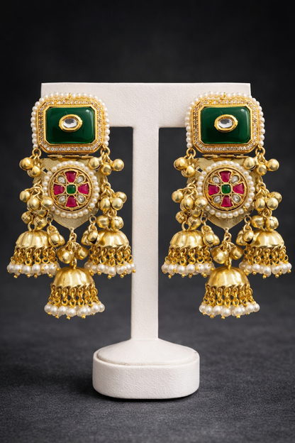 Fusion Gold-Plated Jhumka Earrings with Pearl Details-G352200