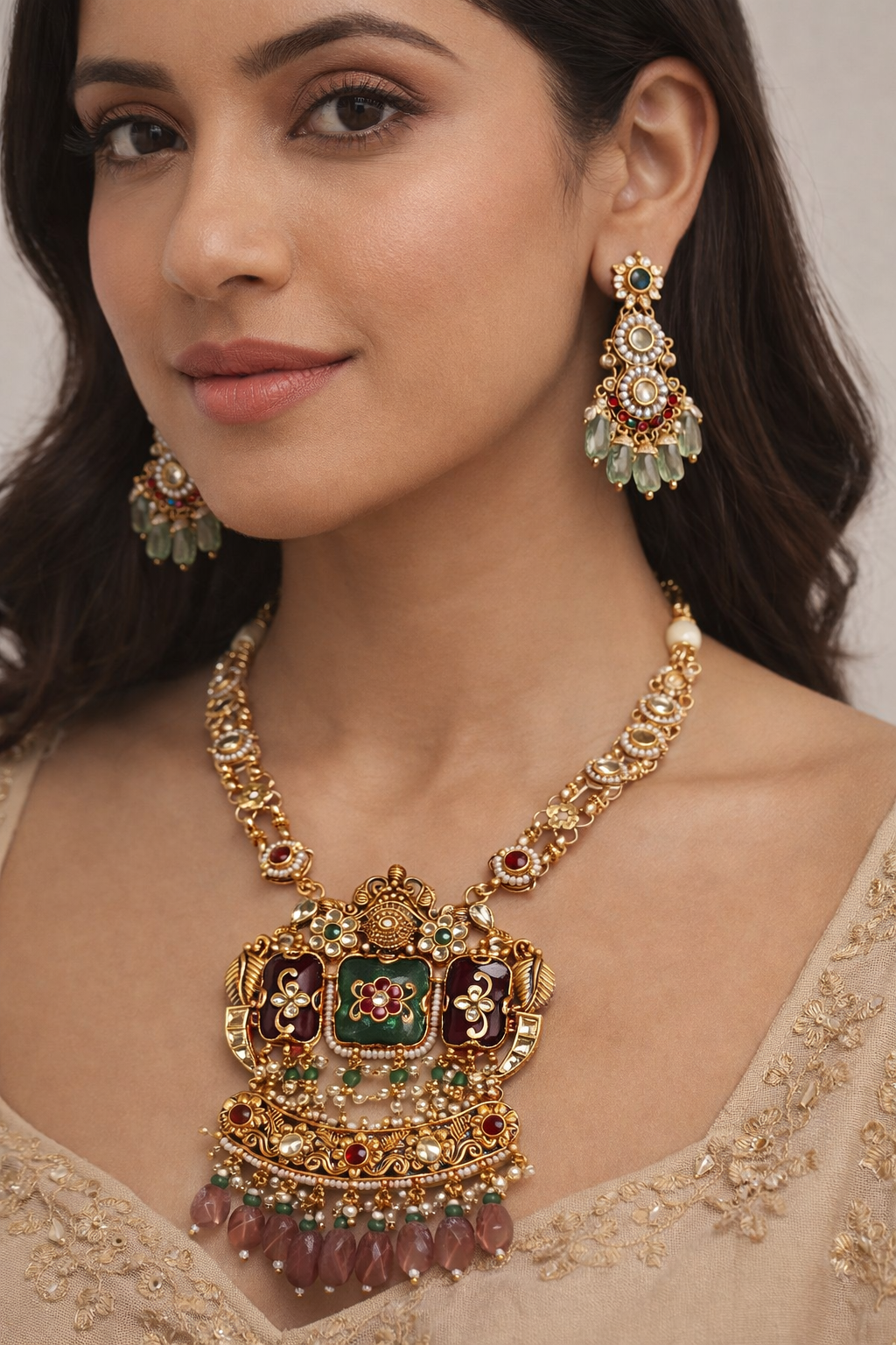 Chanda Long Heritage Jadav necklace set