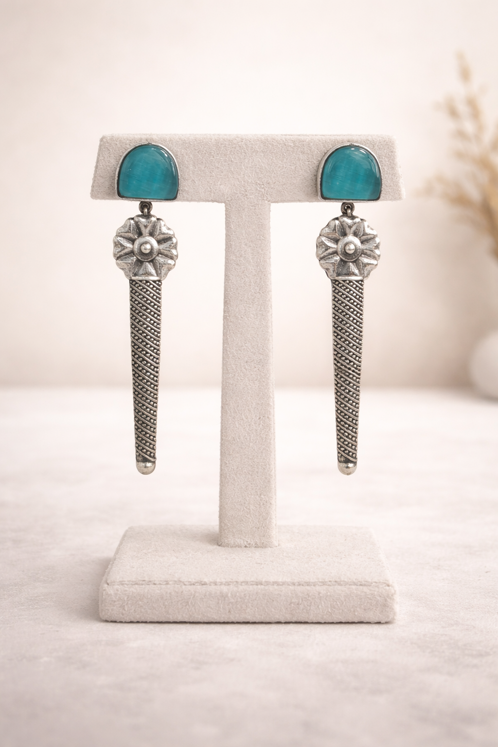 Oxidised Silver-Tone Turquoise Bird Motif Pendant Set-G351100