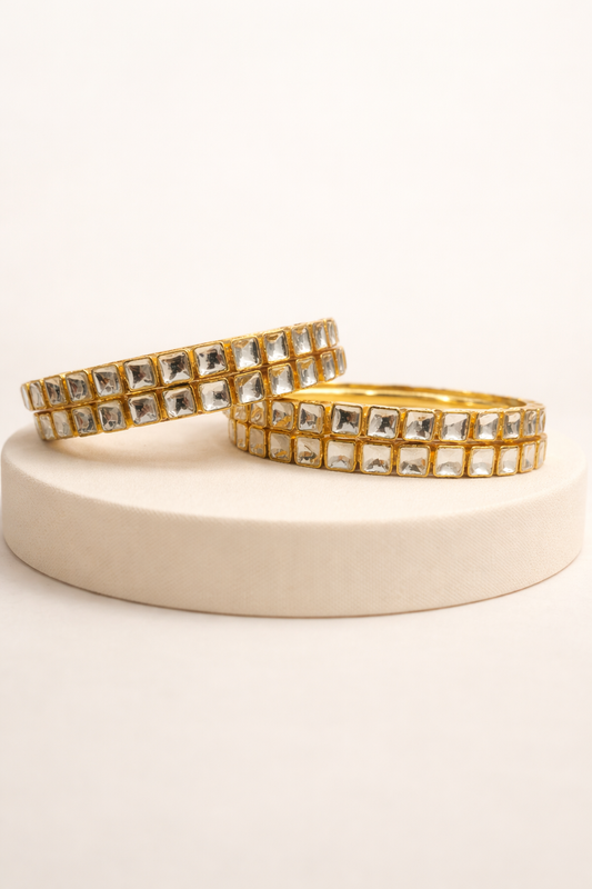 Gold Plated Kundan Bangles (Set of 4)