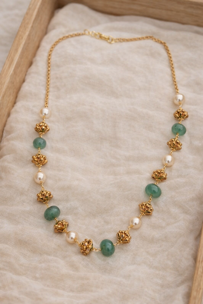 Mint Green Pumpkin Bead & Pearl Traditional Mala