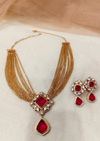 Moissanite Rubby Necklace Set-G754800