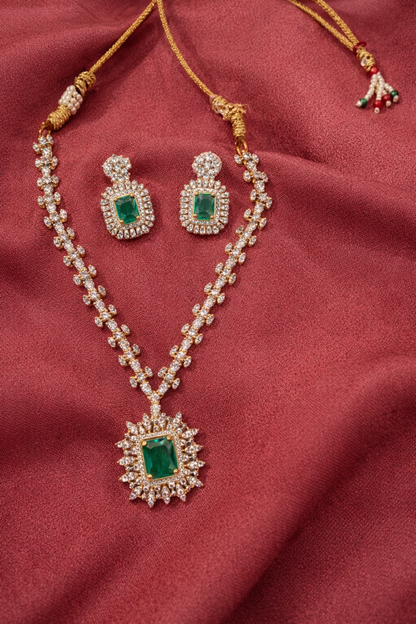 American Diamond Necklace Set with Statement Pendant