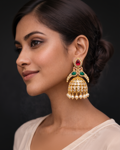 Victorian & Kemp Stone Peacock Jhumka Earrings-351600