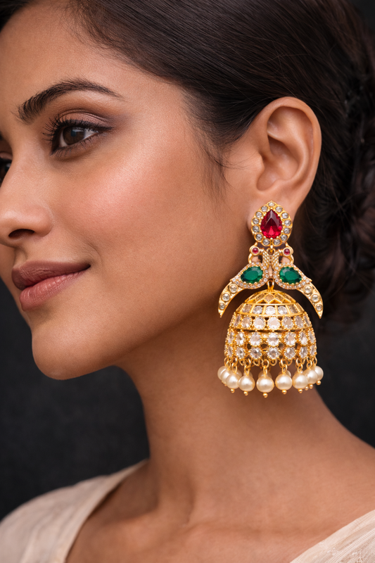 Victorian & Kemp Stone Peacock Jhumka Earrings-351600
