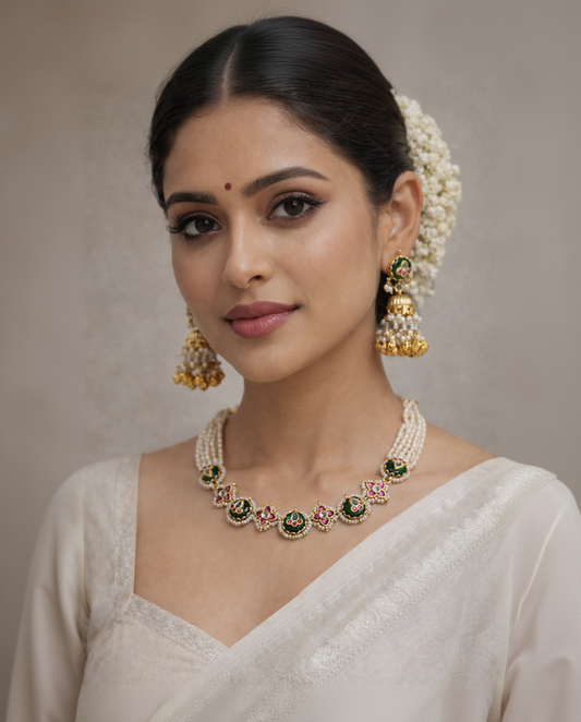 Jadau Kundan & Emerald Pearl Choker Set-G354300