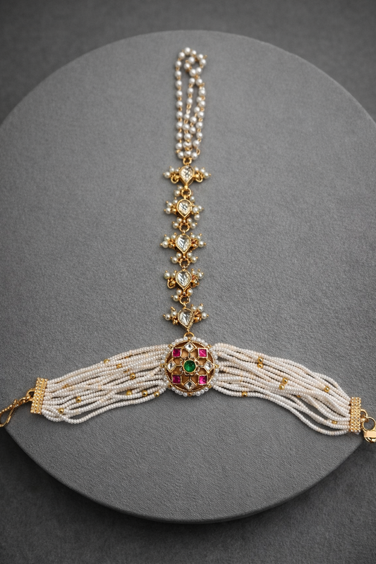 Pearl & Kundan Haath Phool Bracelet Ring Hand Harness-G351800
