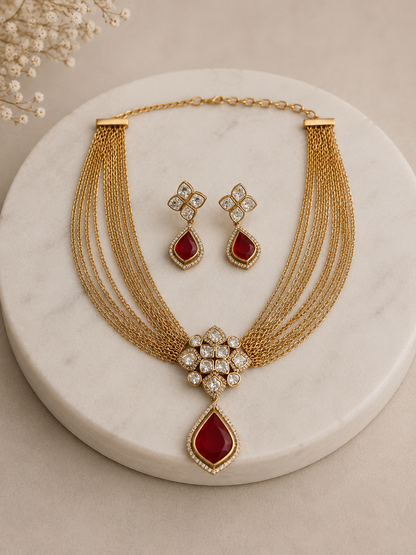 Ruby & Uncut Polki Necklace Set-G755000