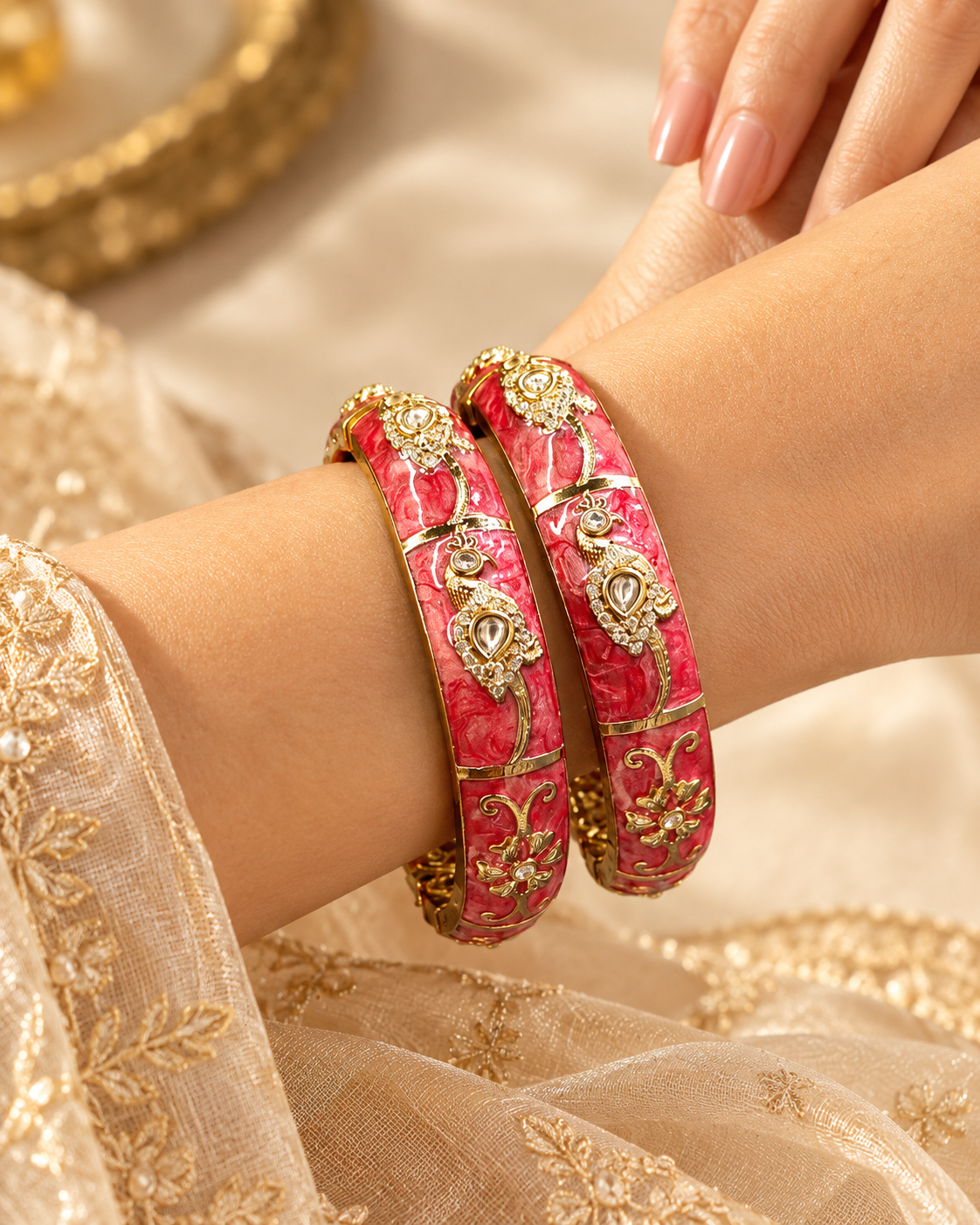 Aura Pink Enamel Statement Bangles(Set of 1)-BGL2295