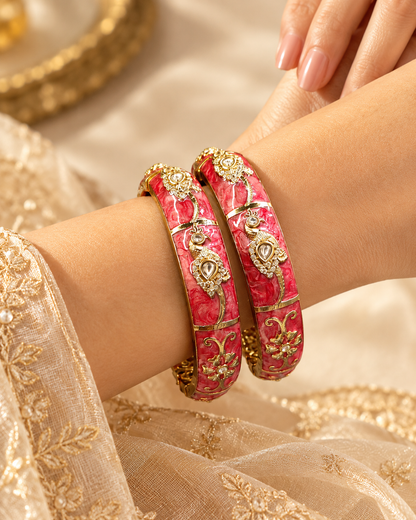 Aura Pink Enamel Statement Bangles(Set of 1)-BGL2295