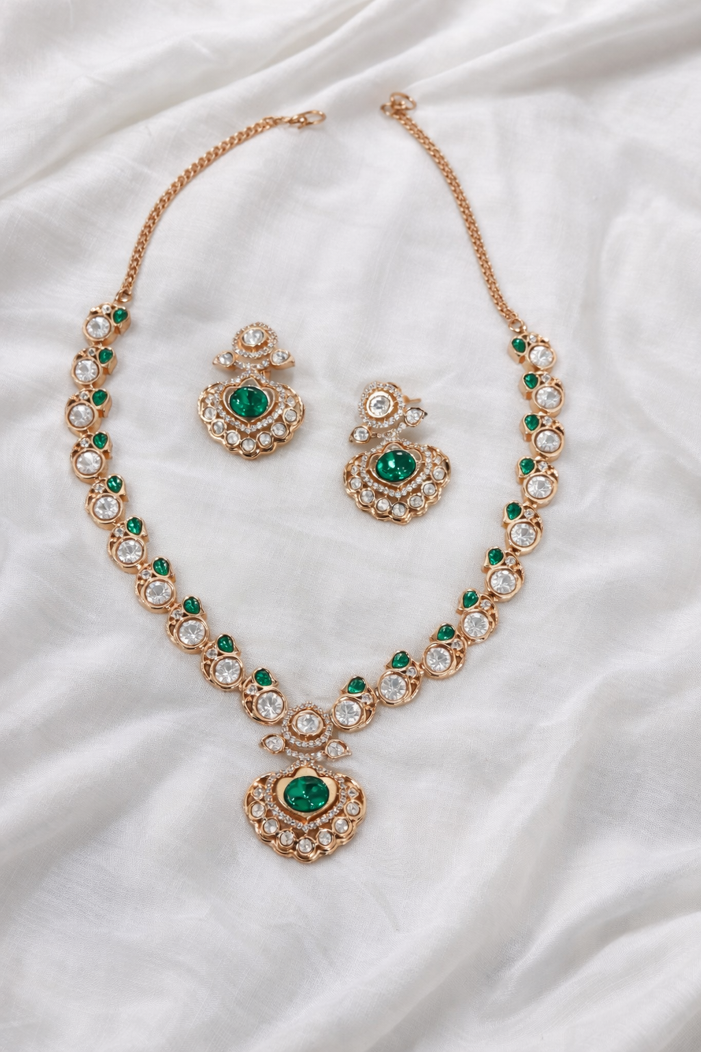 Green Kundan Polki Necklace Set