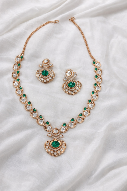 Green Kundan Polki Necklace Set