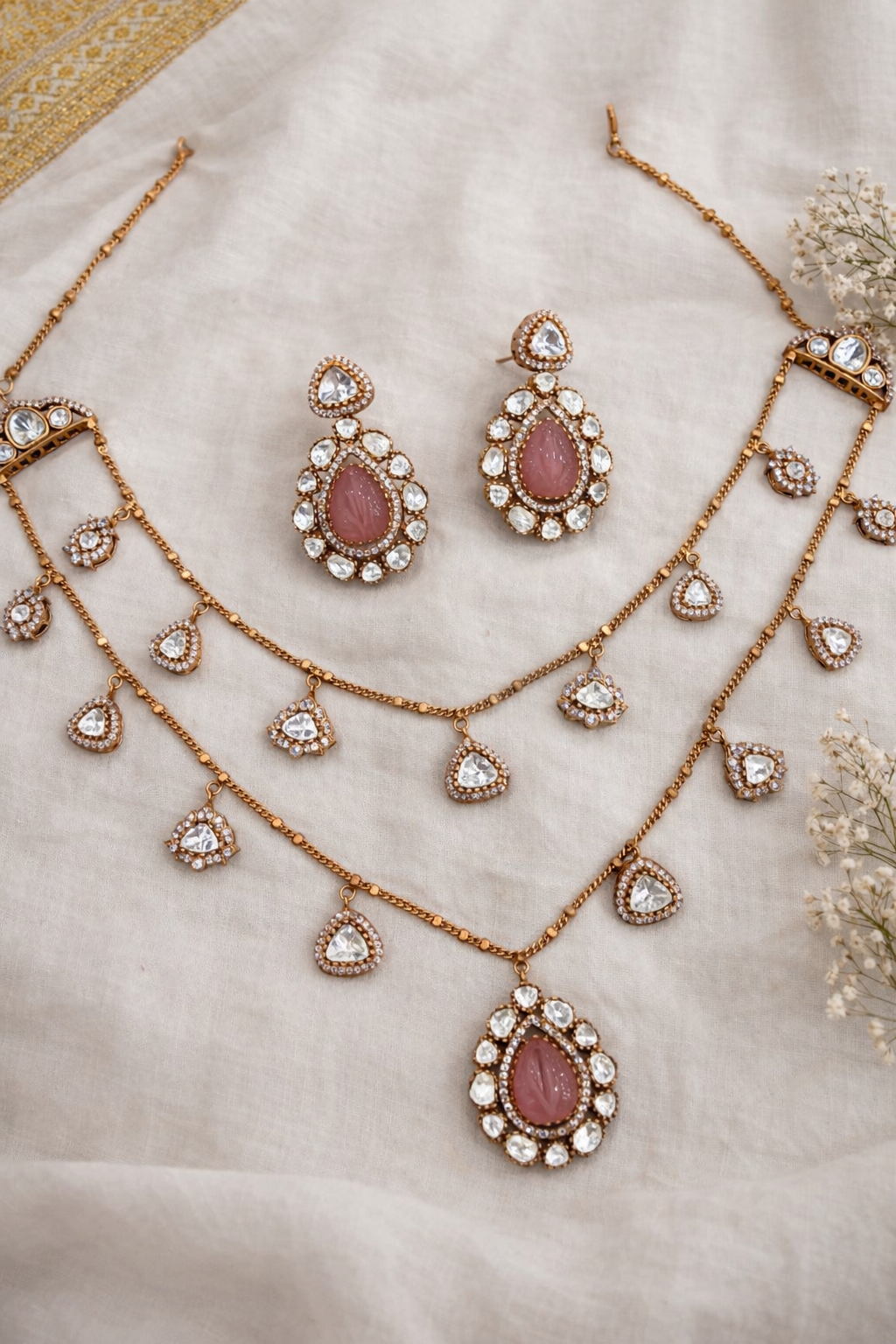Lunara Moissanite & Pink Stone Choker Necklace Set