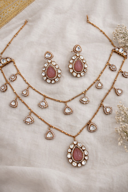 Lunara Moissanite & Pink Stone Choker Necklace Set
