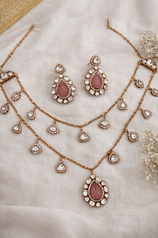 Lunara Moissanite & Pink Stone Choker Necklace Set