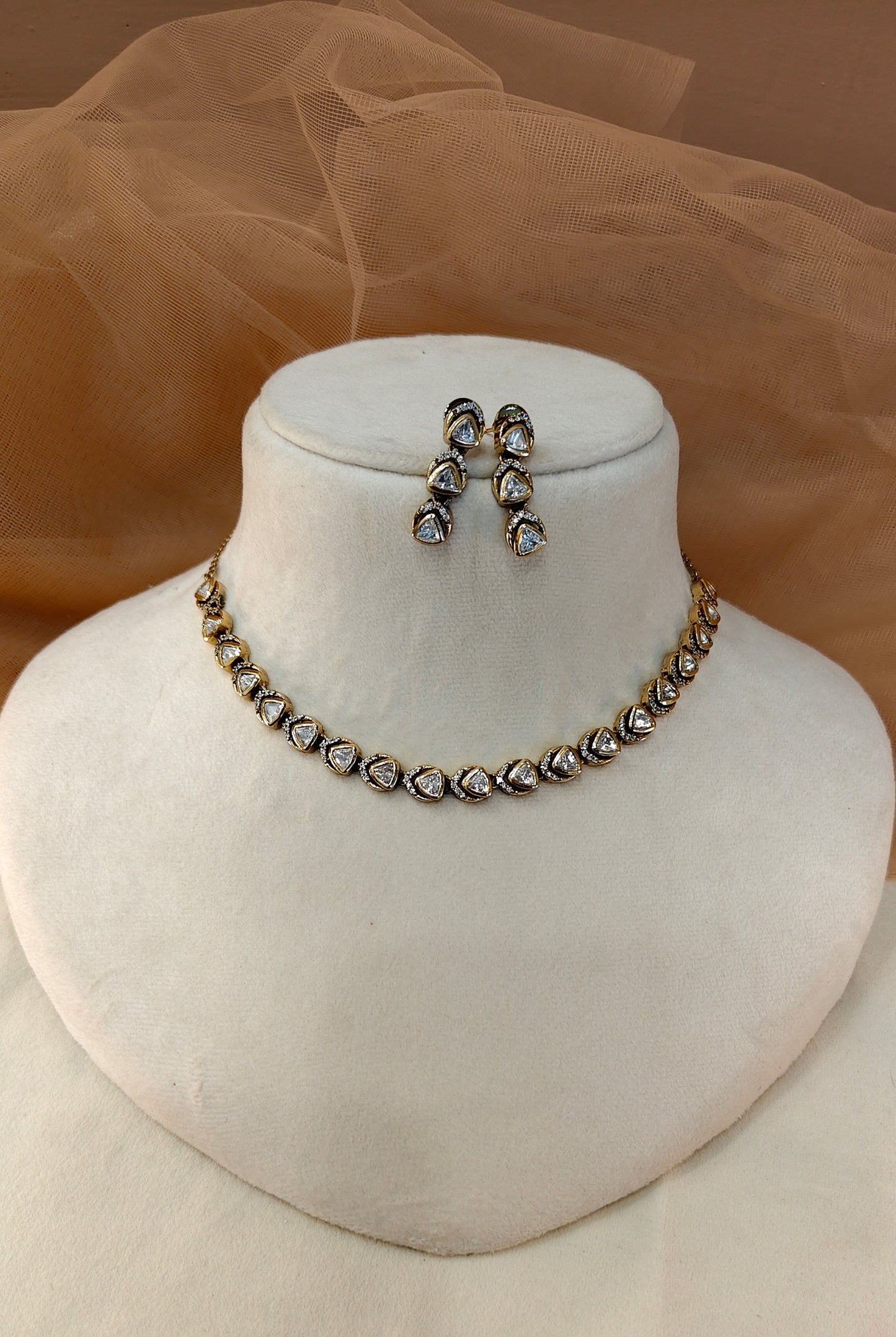 Moissanite Gold-Tone Necklace Set-G422800