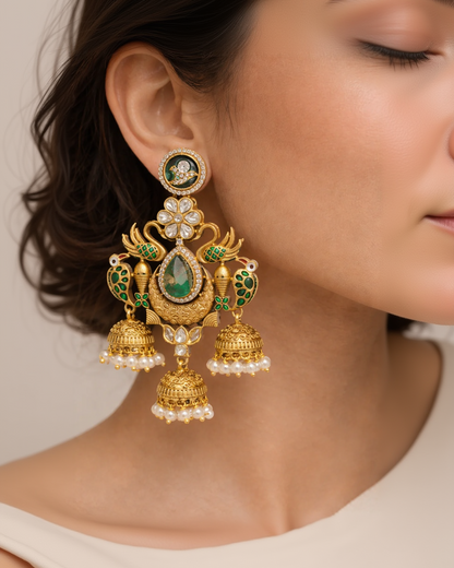 Timeless Green Emerald Pearl Drop Jhumkas Earings-G351700