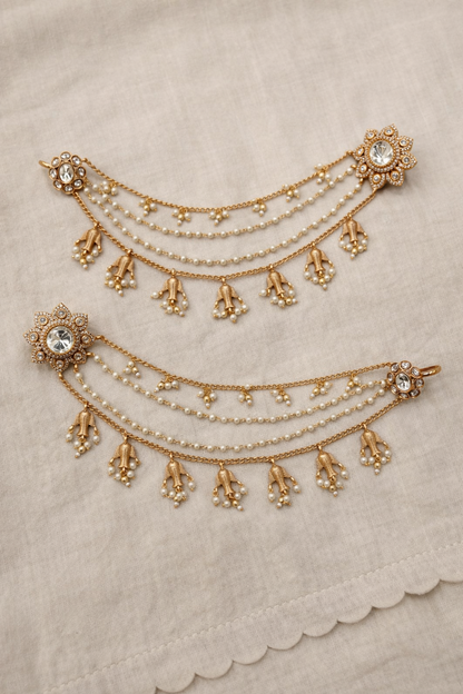 Mossainite Stud Fusion Charms Hanging Ear chain