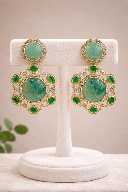 Sabyasachi Inspired Emerald & Kundan Polki Necklace Set-G354600