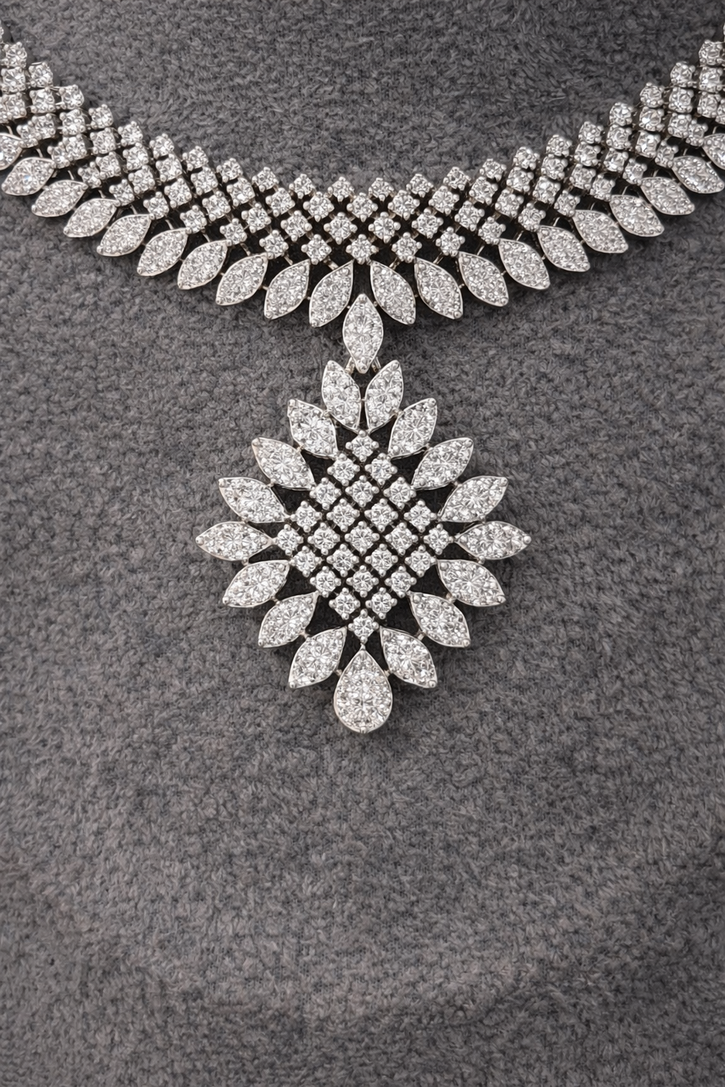 American Diamond & Zircon Silver-Plated Necklace