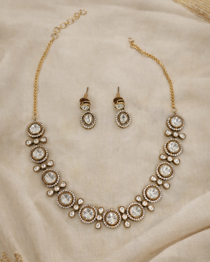 Antique Gold Plated Mossonite Necklace Set-G353200