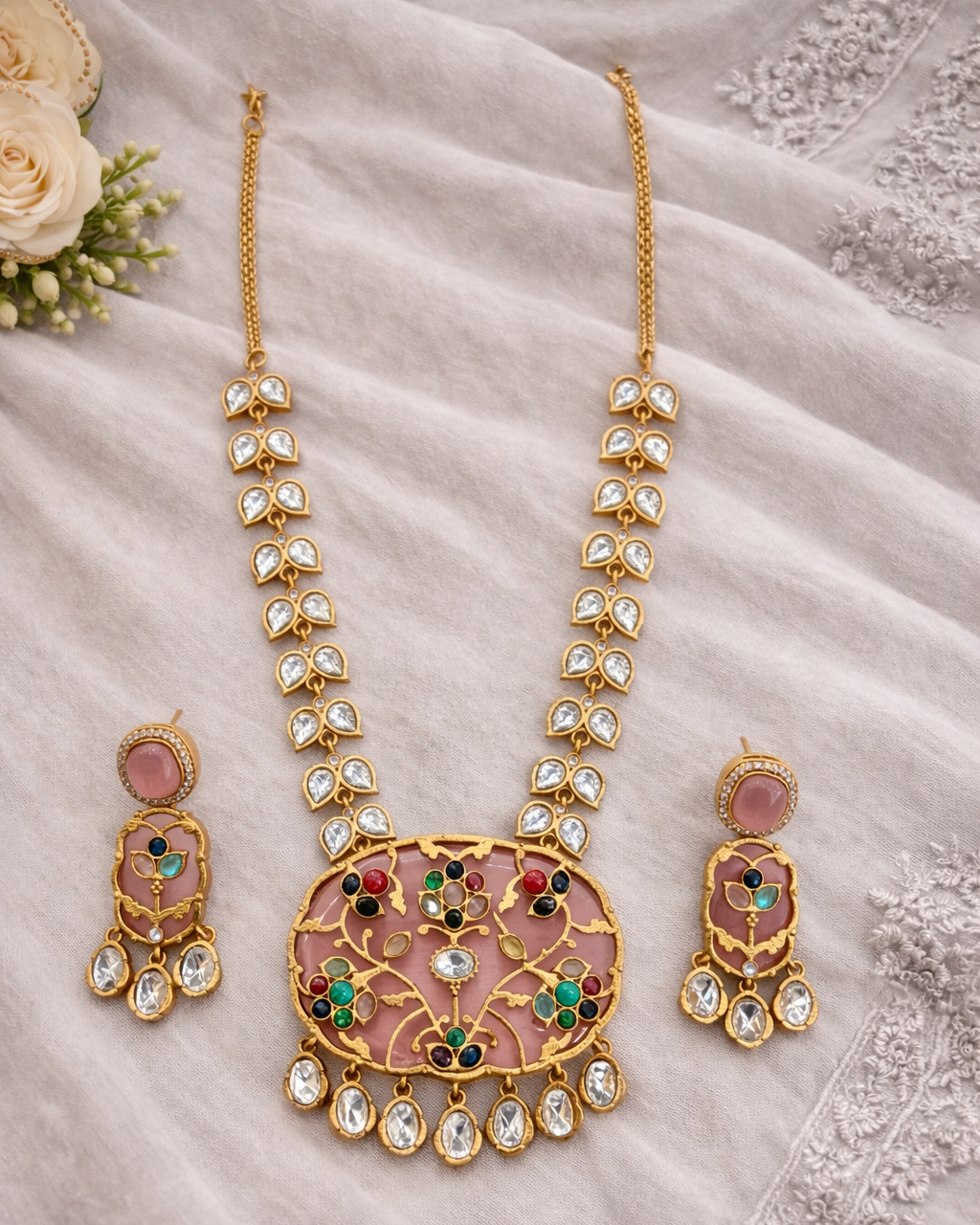 Vintage-Inspired Statement Kundan Necklace Set-G352100