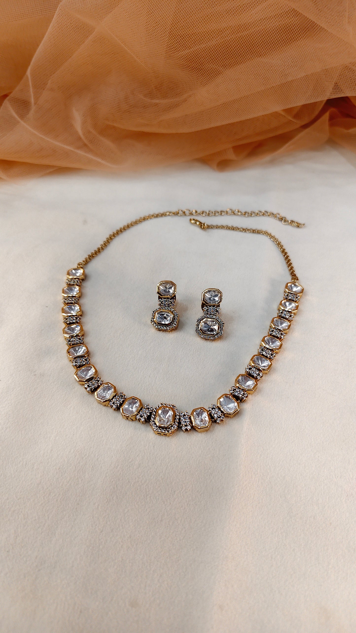 Moissanite Gold-Tone Necklace Set-G423000