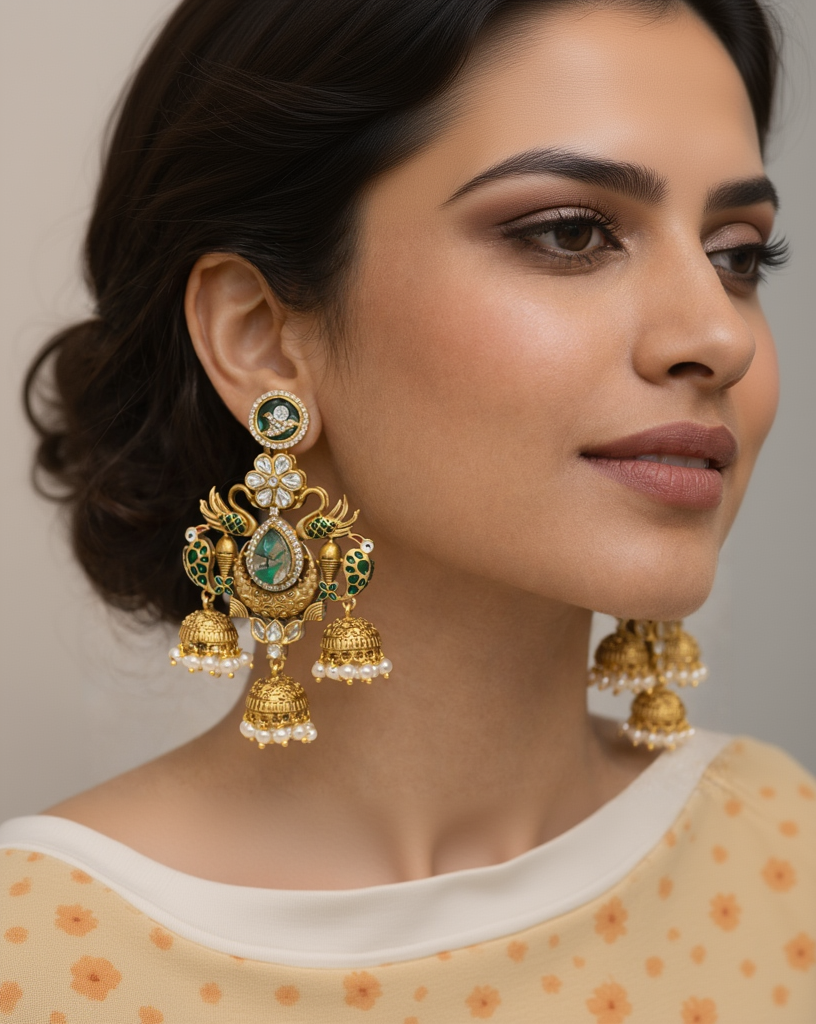 Timeless Green Emerald Pearl Drop Jhumkas Earings-G351700