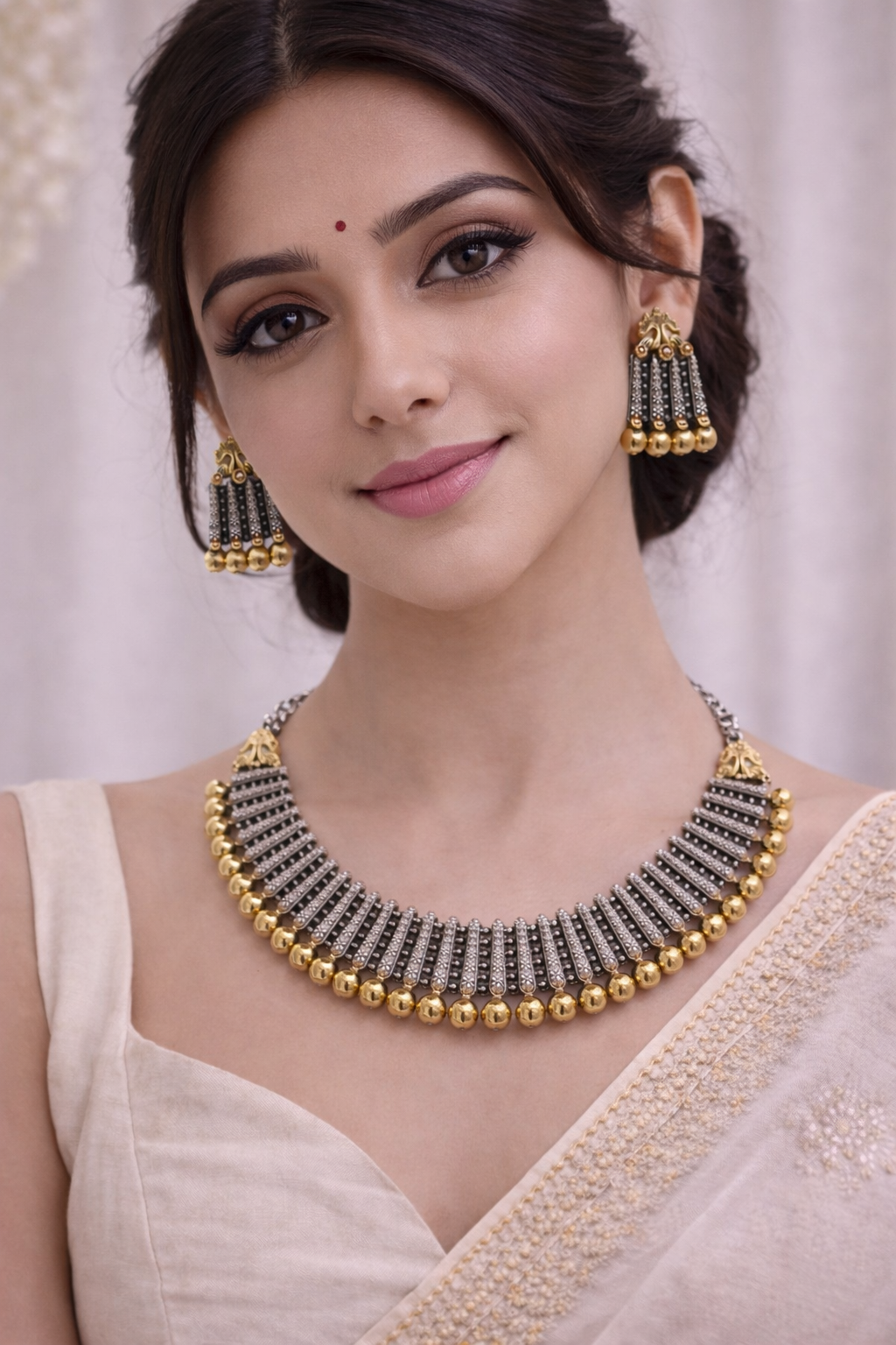 Oxidised Silver Dual-Tone Antique Haasil Necklace Set-G351200