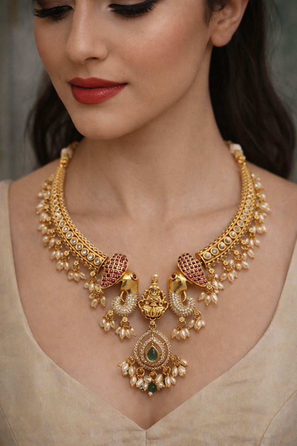 Lakshmi & Elephant Temple Jewellery Necklace Set