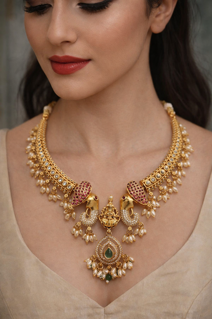 Lakshmi & Elephant Temple Jewellery Necklace Set