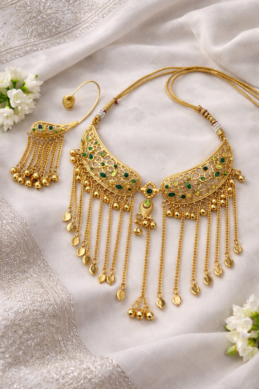 Gold Plated Jhalar Choker Necklace Set.-G352300