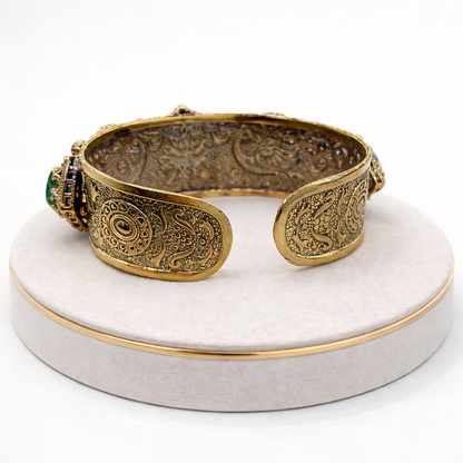 Vintage-Inspired Natural-Gemstone Gold Cuff Bracelet-G352200