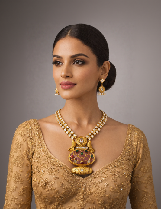 Fusion Kundan Polki Necklace Set Pink-G351800