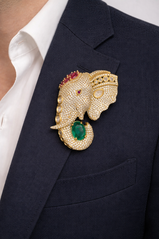 Elephant Emerald Brooch-G351700