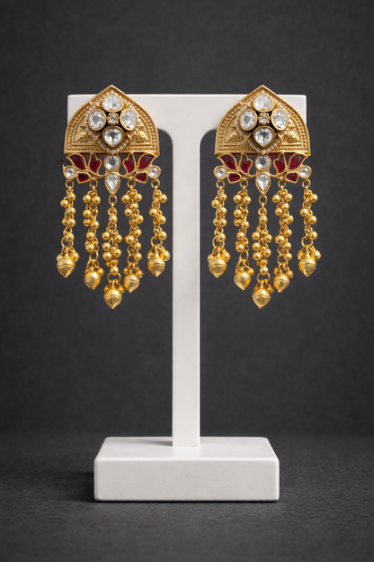 Mossonite Jhumka Earrings in Antique Gold-G353000