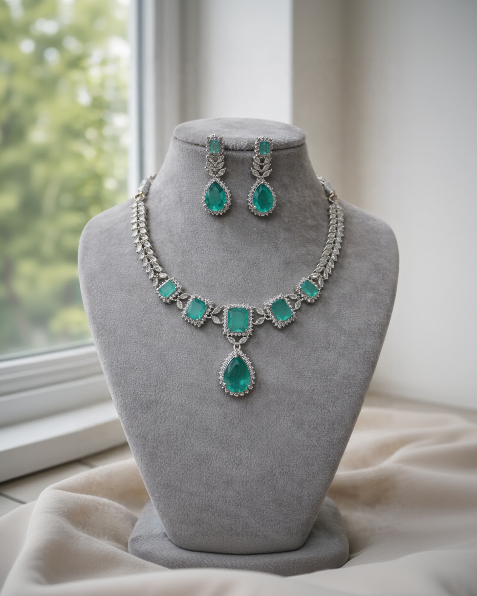 American Diamond Meant Stone Necklace Set-G351800