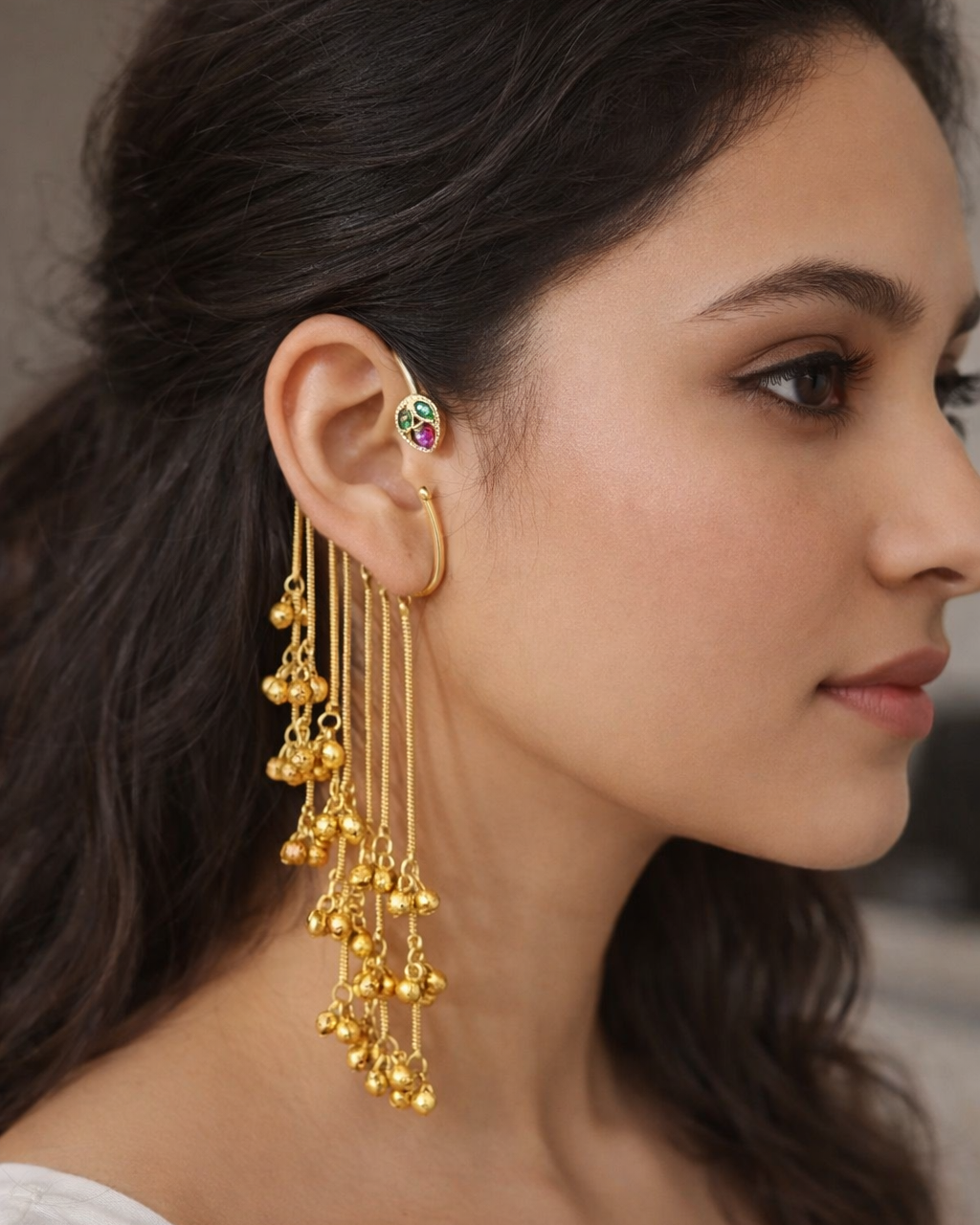 Gold Plated Ghungroo Style Ear Cuffs"-G351000