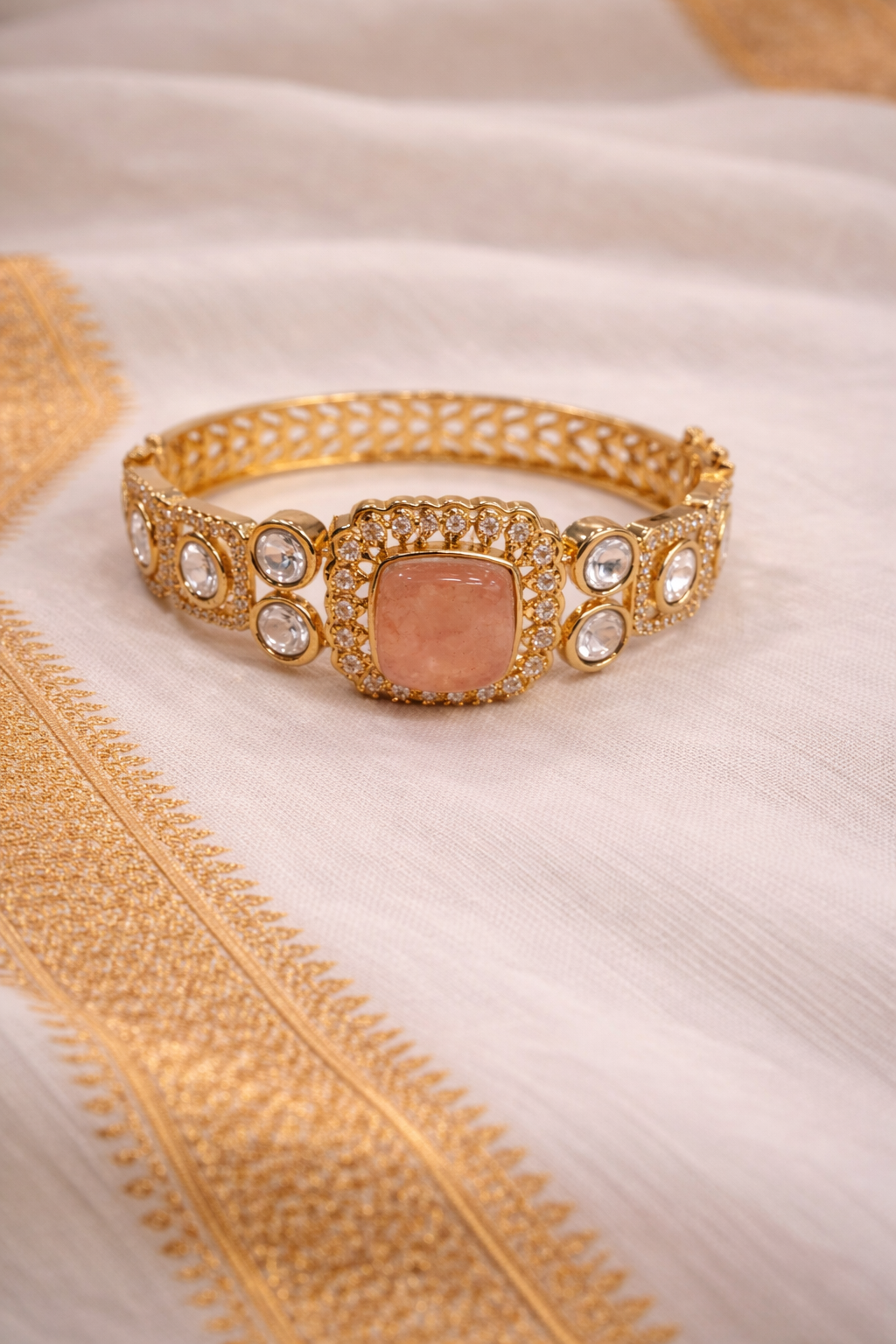 Faux Polki Gold-Toned Kada Bangle Bracelet Kada