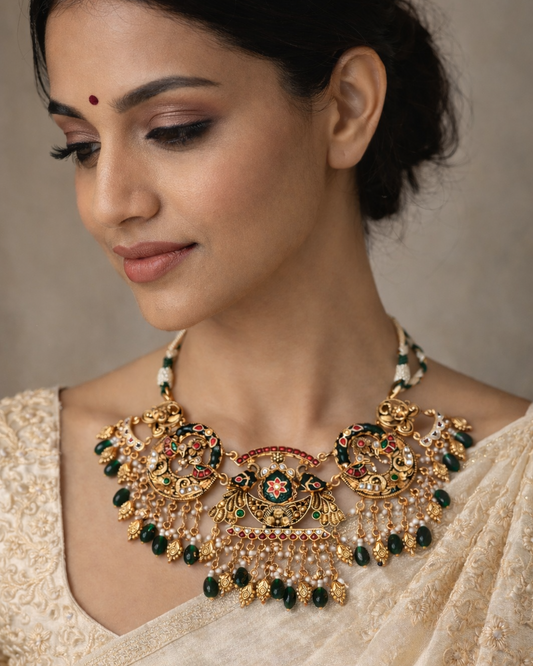 South Indian Bridal Temple Choker Set for Weddings & Festivals-G3511800