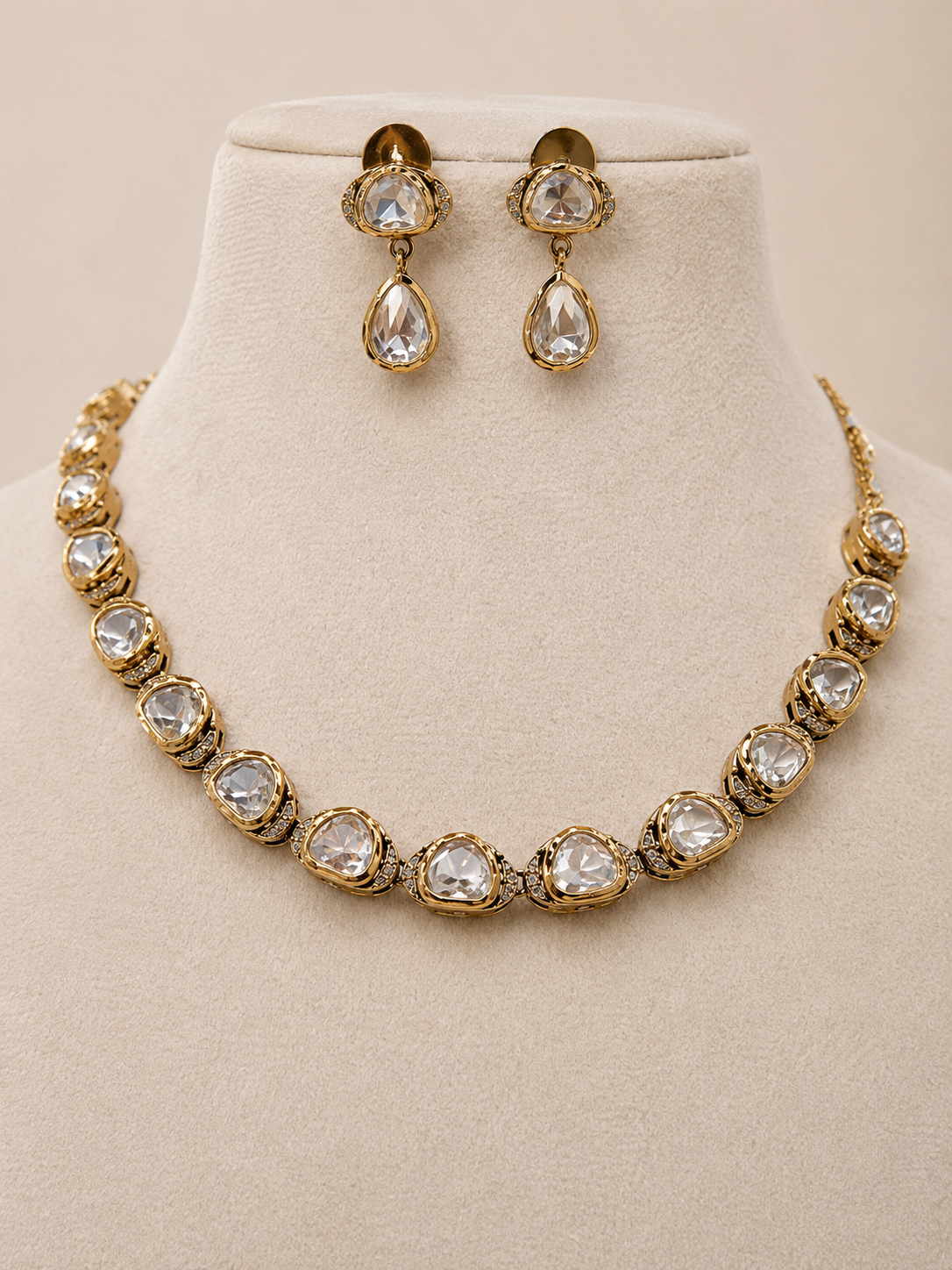 Moissanite Gold-Tone Necklace Set-G422800