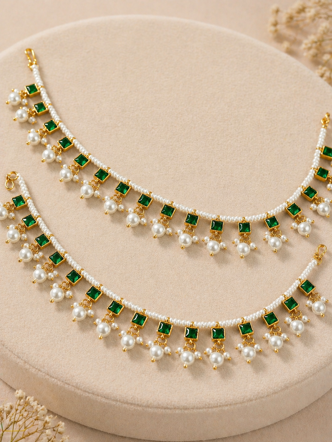 Emerald Green Jadav Anklet/Payal (Pair)-G351700