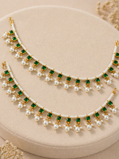 Emerald Green Jadav Anklet/Payal (Pair)-G351700