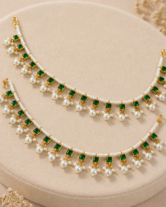 Emerald Green Jadav Anklet/Payal (Pair)-G351700