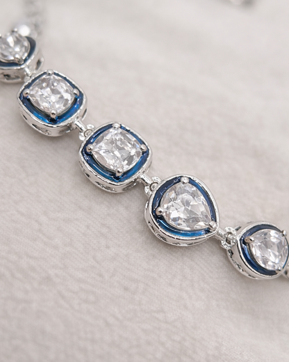 Silver-Toned Cubic Zirconia  Necklace Set-G3300