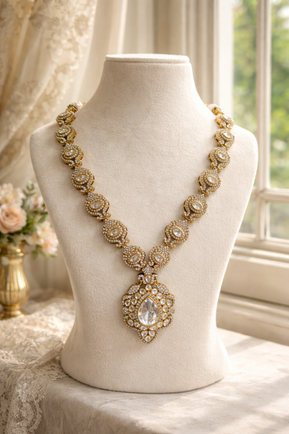 Long Kundan & American Diamond Necklace Set