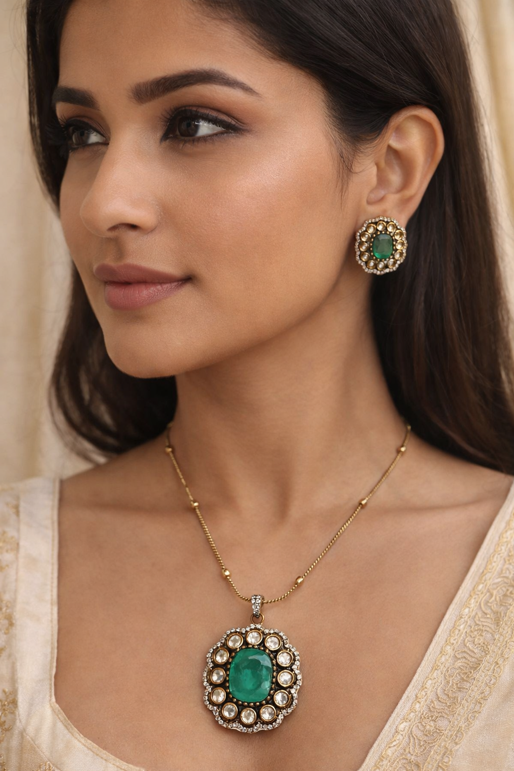 Victorian Emerald Pendant Set