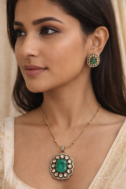 Victorian Emerald Pendant Set