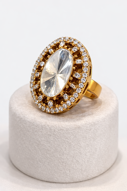Mossainte Oval Gold plated Polki Ring